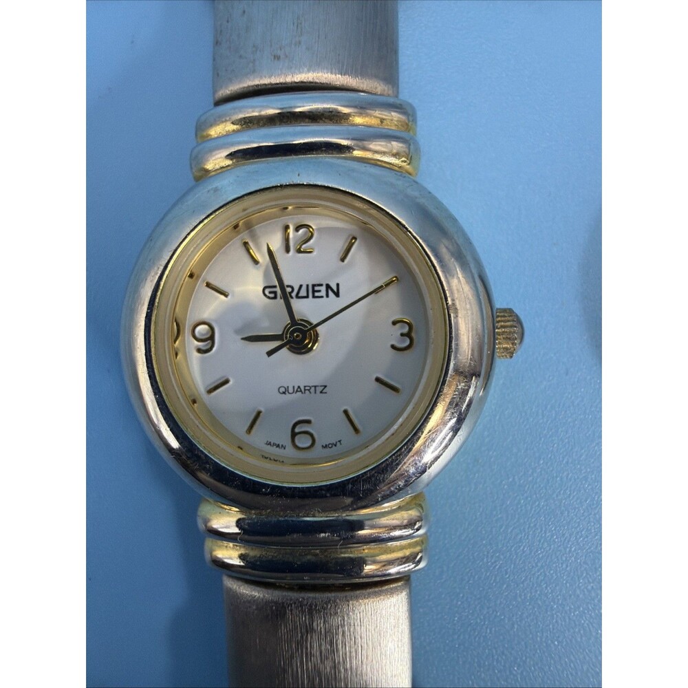 Vintage Gruen Watch Womens Silver Tone Stainless Steel Classic White Dial
